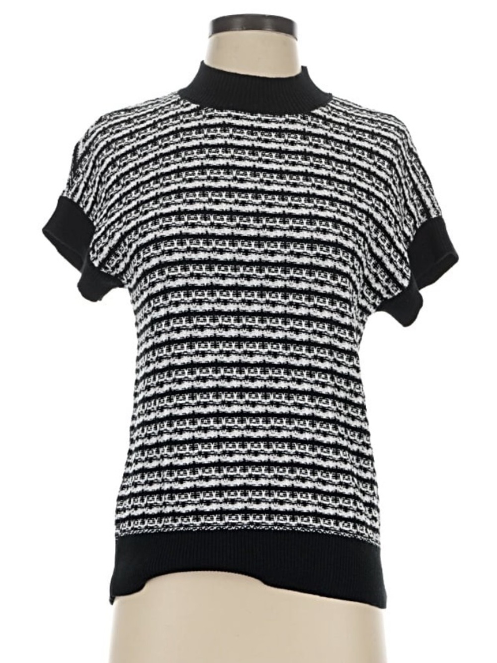 T TAHARI black white short sleeve sweater size small knit top cotton